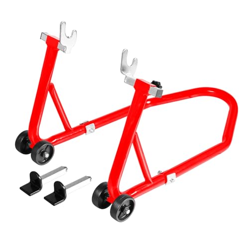 Motorcycle Stand Front and Rear Swingarm Spool Paddock Stand, 500Lbs Capacity Combo Wheel Lift Stand for Sport Bike, Fit for Yamaha Honda Kawasaki Red - color: Red