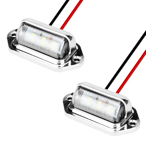 2 PCS LED License Plate Light, 12V-30V DC 6-SMD Super Bright Car License Plate Lamp, Waterproof Step Courtesy Dome Cargo Replacement Light for Car Truck SUV Van RV Trailer (Silver) - color: Silver, 2 PCS