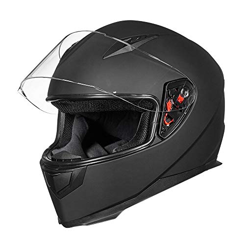 ILM Full Face Motorcycle Street Bike Helmet with Removable Winter Neck Scarf + 2 Visors DOT Model ILM-313 - color: Matte Black