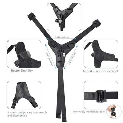 Motorcycle Helmet Chin Strap Mount Supplies Assembly Kit Compatible with All Gopro Heros, SJCAM, GeekPro, 4K, Xiaomi Yi, Insta 360 and Also Brackets for Mobile Phones