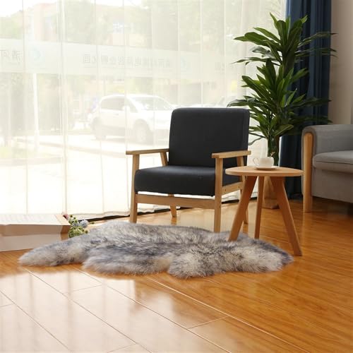 Real Genuine Sheepskin Rug Natural Fur Rug Sheep Skin Rugs Grey Full Sheepskin Rugs Authentic Sheep Skin Throw Lambskin Seat Covers for Chairs Wool Seat Pad Cushion (2.3X3.28 ft) - color: Blue-tipped