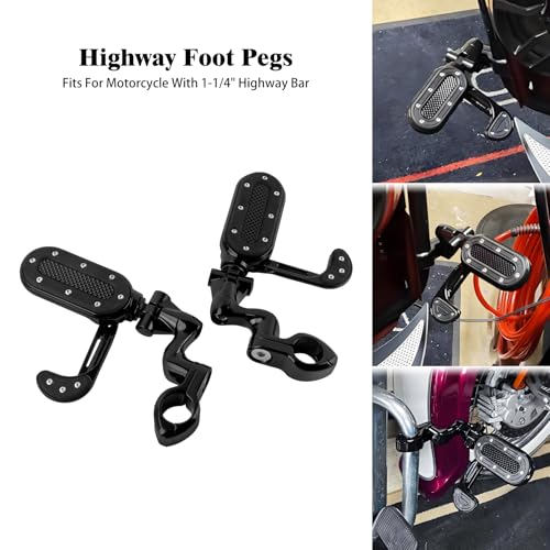 Motorcycle Highway Foot Pegs with Flip-out Heel Rests Fit for Harley Touring Road Glide Street Glide Road King Electra Glide Sportster, Highway 1.25" Engine Guard Foot Pegs Black - color: Black