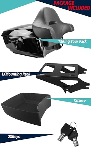 YHMOTO 13.7" King Tour Trunk+Around Backrest+Luggage Rack Fit for Harley Touring Road King, Road Glide, Street Glide,CVO 2014-2026 (King Tour Trunk+Around Backrest Pad+Mounting Rack) - color: King Tour Pack+Around Backrest Pad+Mounting Rack