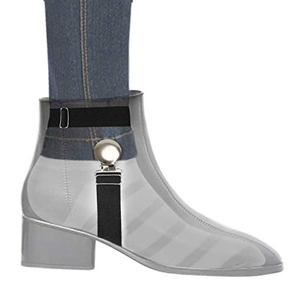 Boncas Improved Adjustable Elastic Boot Clips Boot Straps Pant Clips Stirrups Leg Straps Keeping Your Pants Tucked - color: Round 3" -4.7" (& Leg Straps)