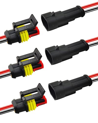 14 AWG 2 Pin Waterproof Connector, 2 Wire Automotive Waterproof Electrical Connectors, 14 Gauge Male and Female Way Connectors Harness 12V Quick Connect for Car Truck Boat Motorcycle -3 Pack - size: 2 Pin
