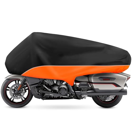 XYZCTEM Touring Motorcycle Half Cover, Outdoor Waterproof Protection from Dust Dirt Rain Sun Rays, for Touring Models Road King Street Glide Road Glide and More. Black&Orange - color: Black&Orange