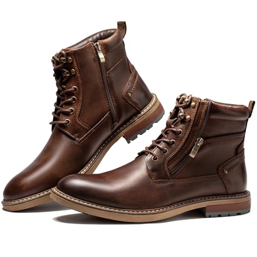 Arkbird Mens Boots Motorcycle Combat Boots Genuine Leather Dress Boot Casual Zipper Fashion Boots for Men - color: Matte Coffee, size: 7.5 Wide