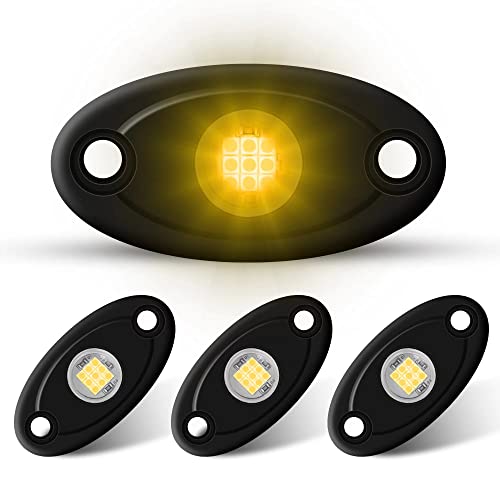 4Pods LED Rock Lights Amber Yellow LED Neon Underglow Light for Car Truck ATV UTV SUV Boat Underbody Glow Trail Rig Lamp - color: Yellow