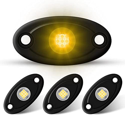 4Pods LED Rock Lights Amber Yellow LED Neon Underglow Light for Car Truck ATV UTV SUV Boat Underbody Glow Trail Rig Lamp - color: Yellow