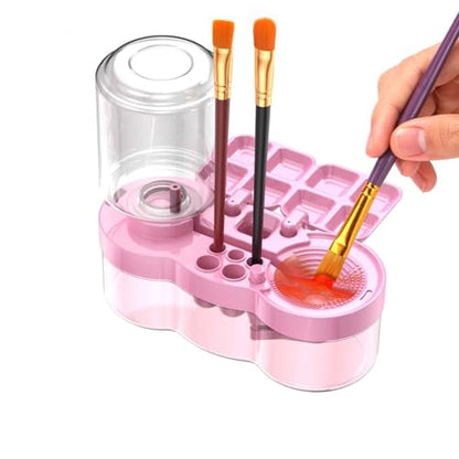 4-in-1 Water Cycle Paint Brush Cleaner Tool | 2025 Upgraded Leak-Proof Rinsing Cup with Palette & Holder | One-Touch Water Replacement Design | Art Supplies for Kids/Adults Beginners to Pros Pink - color: Pink