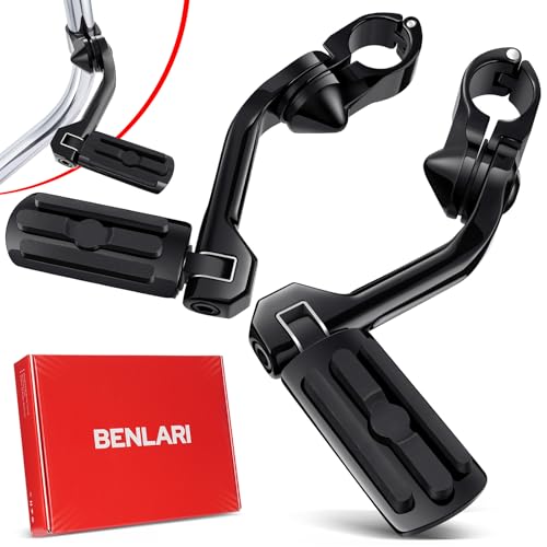 Benlari Highway Pegs 1in 1-1/4in Highway Footpegs 304 Stainless Steel Adjustable Fit For Harley Touring Street Glide Road King Electra Glide Softail Dyna Black (Long Angled) - color: BLACK, size: LONG