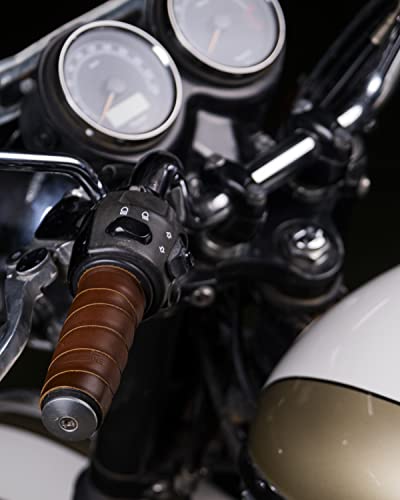 Trip Machine Company Motorcycle Handlebar Leather Grip Wrap Covers – Universal Throttle Grip Covers with Double Sided Tape – Anti-Slip Bike Handle Accessories - color: Cognac