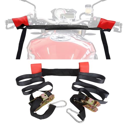 MOTO4U Motorcycle Handlebar Tie Down Straps with Ratchets and Snap Hooks,Heavy Duty Motorcycle Dirt Bike Handlebar Tie Down Strap with Ratchets Front Handle Tie Down in Red