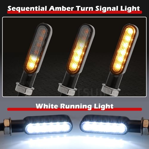TSUNG Flowing LED Motorcycle Turn Signal Lights Sequential Front Rear Blinkers Indicators Universal Fits for Cruiser Touring Bobber Cafe Racer Street Bikes (Black-White&Amber) - color: Black-White&Amber