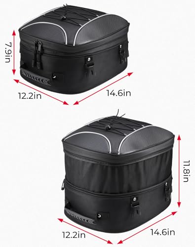 KEMIMOTO Motorcycle Tail Bag, Dual Use Motorcycle Rear Seat Bag with Waterproof Rain Cover, 22L-34L Expandable Motorbike Helmet Bag Luggage Storage Backpack with 6 straps - size: 22L-34L