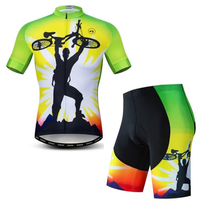 Cycling Jerseys Men,Mountain Bike Jersey Summer Short Sleeve Breathable Bicycle Tops Riding Bike Shirts Quick Dry - color: Green Set, size: Medium