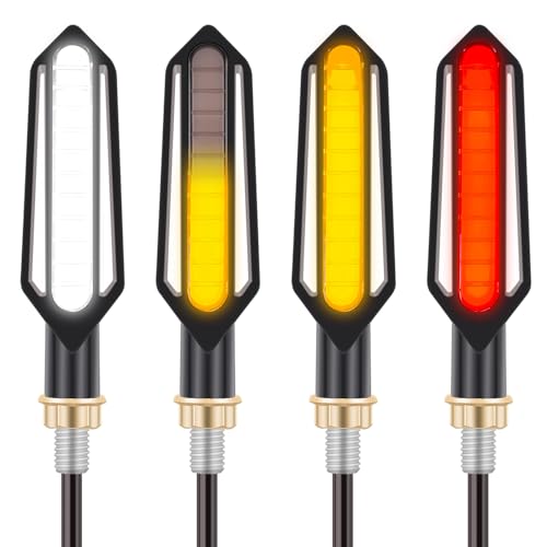 Kinstecks 4PCS Motorcycle Indicators Flowing Turn Signal Lights Motorbike Turning Indicators Daytime Running Lights Brake Lights 12V for Motorcycle Motorbike LED Amber White Red