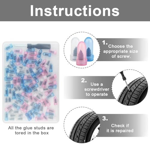 100 Pcs Tire Repair Screws Kit, Screw in Tire Plugs, Tire Plug Kit with Screwdriver, Tire Repair Kit for Car Truck Motorcycle, Tire Puncture Repair Rubber Nail Kit, Fix a Flat Emergency Tool