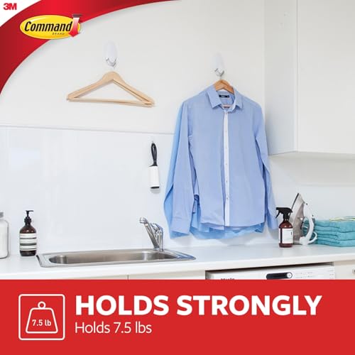 Command Clothes Hanger, Holds up to 7.5 lb, Sized for 3 Plastic Hangers or 7 Metal Hangers, 1 Wall Hook and 2 Strips, Extra Storage for Laundry Room, Bedroom and Closet - size: Large