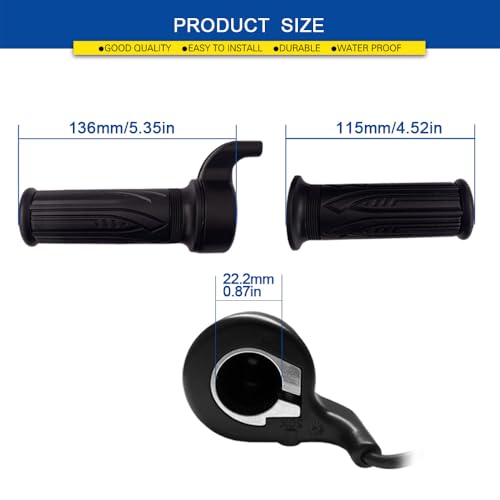 Universal E-Bike Twist Throttle Grip - 22.2mm Waterproof Handlebar Speed Controller for Electric Bicycle, Scooter, Motorcycle (12V-72V Compatible)
