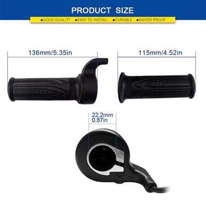 Universal E-Bike Twist Throttle Grip - 22.2mm Waterproof Handlebar Speed Controller for Electric Bicycle, Scooter, Motorcycle (12V-72V Compatible)