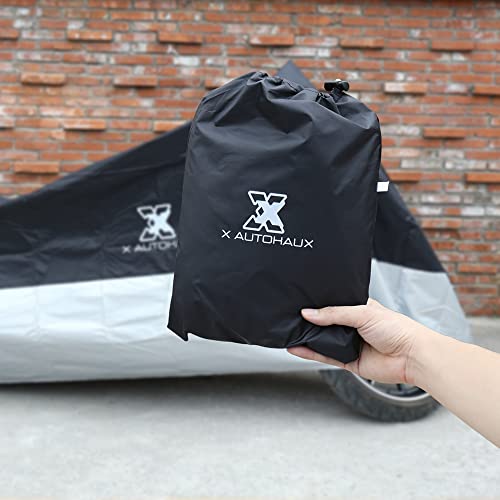 X AUTOHAUX XXL Motorcycle Cover Black Silver Tone Outdoor Waterproof Rain Dust Protector - size: XXL