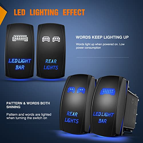 Nilight 2 Pack Rear Lights Rocker Switch Led Light Bar Switches 5Pin Laser On Off SPST switches 20A/12V 10A/24V Blue with Jumper Wires Set for Cars Trucks RVs - color: Blue, size: led light bar+REAR LIGHTS