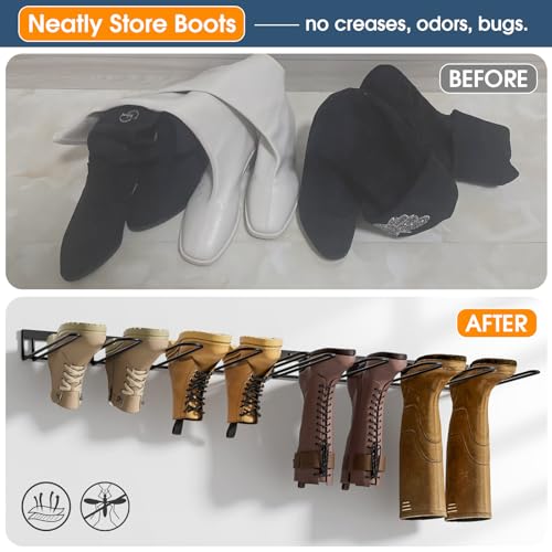 zacurter Boot Rack, Wader Hangers for Boot, Metal Wall Mounted Shoe Rack, 4 Pair Boot Organizer Rack for Tall Boots and Cowboy Boot, Boot Trays for Entryway,Garage (2 Pack), black