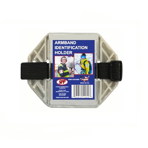 Reflective White Armband Badge Holder, Black Stretch Band, Black Buckle, Fits 2 3/4" x 4 1/8" Cards, Top Slit, Made in USA - color: White/Black, size: 1 Pack