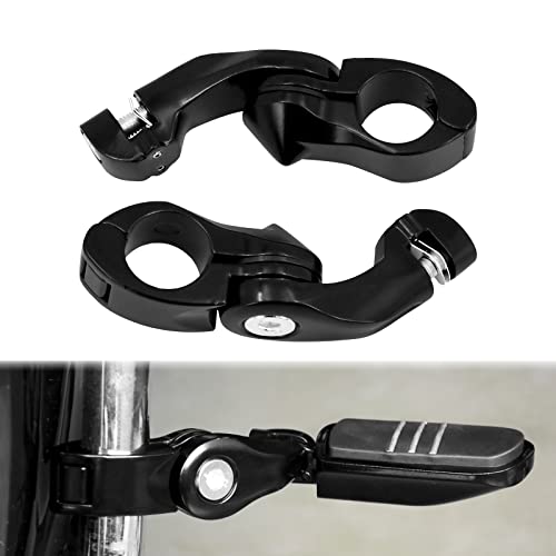 Motorcycle Adjustable Short Angled Highway Foot Pegs Mount Kit Fits For Harley Touring Road King Road Glide Electra Glide Softail Dyna Sportster For 32mm 1.25" 1-1/4" Engine Guards Black