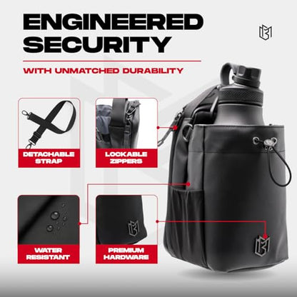 Magnetic Gym Bag for Men and Women – Sling Bottle Bag with Magnetic Attachment | Water Bottle Holder, Gym Pouch, Crossbody Bag for Sports & Travel, (Black - 64oz) - color: Black - 64 oz