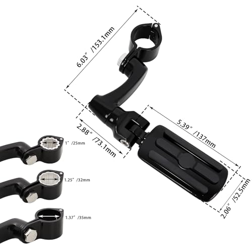 FOVPLUE 1", 1.25" Highway Footpegs,Adjustable Highway Peg for Harley Touring Softail Dyna Sportster Honda Kawasaki Suzuki Yamaha Indian Victory with 1", 1-1/4",22-35mm Engine Guards/Tubing,Gloss Black - color: GLOSS BLACK and Rubber Style