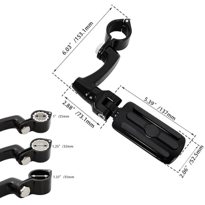 FOVPLUE 1", 1.25" Highway Footpegs,Adjustable Highway Peg for Harley Touring Softail Dyna Sportster Honda Kawasaki Suzuki Yamaha Indian Victory with 1", 1-1/4",22-35mm Engine Guards/Tubing,Gloss Black - color: GLOSS BLACK and Rubber Style