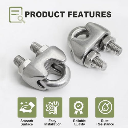 12pcs M3 Wire Rope Clamp, 1/8 inch Cable Clamps Stainless Steel Wire Rope Clips - size: M3