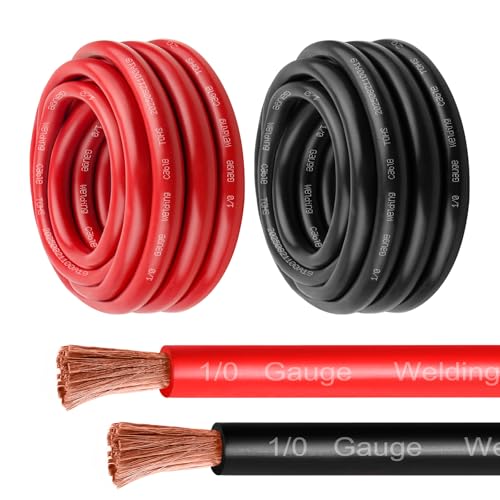 MOOKEERF 1/0 Gauge Battery Cable - 5FT Red + 5FT Black 1/0 AWG Welding Cable Flexible Stranded Oxygen-Free Pure Copper Wire for Automotive, Battery, Inverter, Solar, Marine and Generator - color: 5ft Black + 5ft Red, size: 1/0AWG