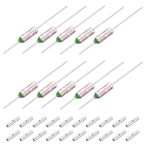 MECCANIXITY 10 Pcs Metal Temperature Thermal Fuse SF125 125C 257F 10A 250V Cutoff Thermal Fuse with 20 Pcs BN1.25 Bare Terminal Butt Connector - style: SF125