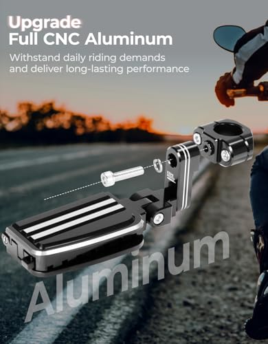 KEMIMOTO CNC Aluminum Highway Pegs with Expandable Heel Rests 1.25" Highway Short Angled Pegs Adjustable Fit for Street Glide Road King Road Glide Softail Dyna Sportster 1-1/4" Engine Guard Black - color: Black