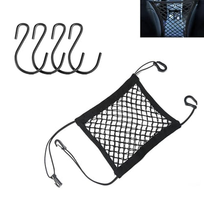 Cargo Net for Motorcycle Helmet Storage, 10"X11" High-Elastic Double Layer Bungee Net with 4 Adjustable Hooks, Luggage Strap Rack Expansion Organizer Pocket for Motorbike Trike Cycle