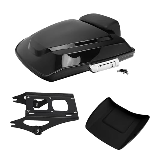 TCMT 5.5" Razor Motorcycle Trunk Box Backrest Pad Mounting Rack Fit For Harley 2014-2025 Touring Road King Street Road Electra Glide Pack - color: Chrome Latches Trunk Set+Black Rack A3, size: Fit For Touring 2014-2023