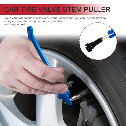 Car Tire Valve Stem Puller, Valve Stem Removal Tool, No Scratch High Tensile Strength Valves Lever Tool, Auto Tire Repair Replacement Accessories Fit for Most SUV Motorcycle Truck (Blue)