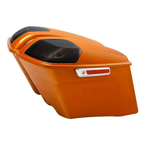 HR3 Amber Whiskey 4" Stretched Hard Saddlebags w/Speaker Lids Compatible with 2014 Street Glide FLHX 2016 Road Glide FLTRX (Replace for OEM) - color: Amber Whiskey