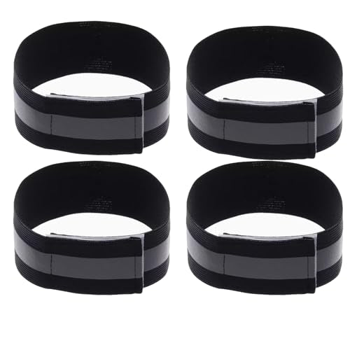 4PCS Reflective Wrist Strap 4x1.5cm Running Safety Gear Reflective Wristbands High Visibility Bike Ankle Bands Reflector Armband Self-Adhesive Reflective Bands for Walking,Night Sports Black - color: Black, size: 4x1.5cm