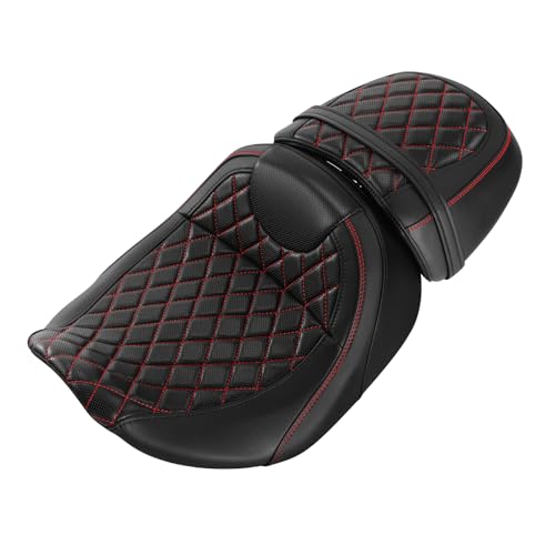 C.C. RIDER Low-Profile Rider&Passenger Seat Gel Seat Fit for Harley Touring 2023-2025 CVO Street Glide FLHXSE CVO Road Glide FLTRXSE 2024-2025 Street Glide FLHX Road Glide FLTRX FLTRXSTSE - size: 06# Gel Black+ Red Stitchs