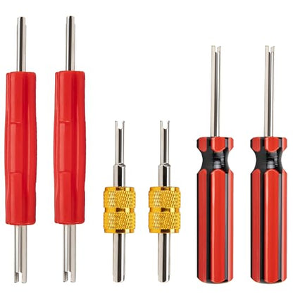 6 Pcs Valve Stem Removal Tool, Single and Double Head Schrader Valve Tool, AC Valve Core Removal Tool Universal Pneumatic Tires for Lawn Mower Blower Tractor Car Bicycle RV Truck and Other Equipment