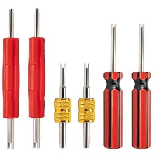 6 Pcs Valve Stem Removal Tool, Single and Double Head Schrader Valve Tool, AC Valve Core Removal Tool Universal Pneumatic Tires for Lawn Mower Blower Tractor Car Bicycle RV Truck and Other Equipment
