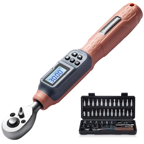 GROWNEER Digital Torque Wrench, 1.1-22.1 Ft-lbs/1.5-30 Nm, 1/4'' Drive Inch Pound Torque Wrench with Buzzer & LED Indicator, Electronic Wrench Set with Bits & Sockets for Gunsmithing Bike Motorcycle - color: Orange, size: 1.1-22.1 Ft-lbs/1.5-30 Nm