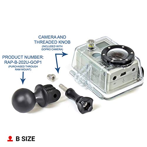 RAM Mounts Action Camera Ball Adapter – Compatible with GoPro-Style Mounts, B Size 1" Ball (RAP-B-202U-GOP1)