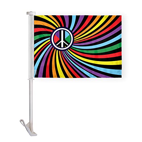 AGAS Peace Swirl Rainbow Car Window Flag 10.5x15 inch - Double Side Printed Wrap Knitted Polyester - 19 Inch White Plastic Unbreakable Pole Car Flag - color: 10x15 inch Car flag