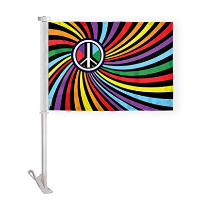 AGAS Peace Swirl Rainbow Car Window Flag 10.5x15 inch - Double Side Printed Wrap Knitted Polyester - 19 Inch White Plastic Unbreakable Pole Car Flag - color: 10x15 inch Car flag