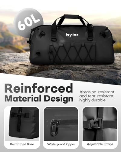 60L Waterproof Duffel Bag Motorcycle Dry Bag Backpack, Heavy-Duty Roll-Top Waterproof Bag with Sealed Seams & Waterproof Zipper for Riding, Kayaking, Camping & Travel (Black) - color: Black